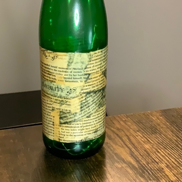 Jane Austen Themed Decorative Green Wine Bottle Lamp with Twine Wrap - Picture 2 of 5